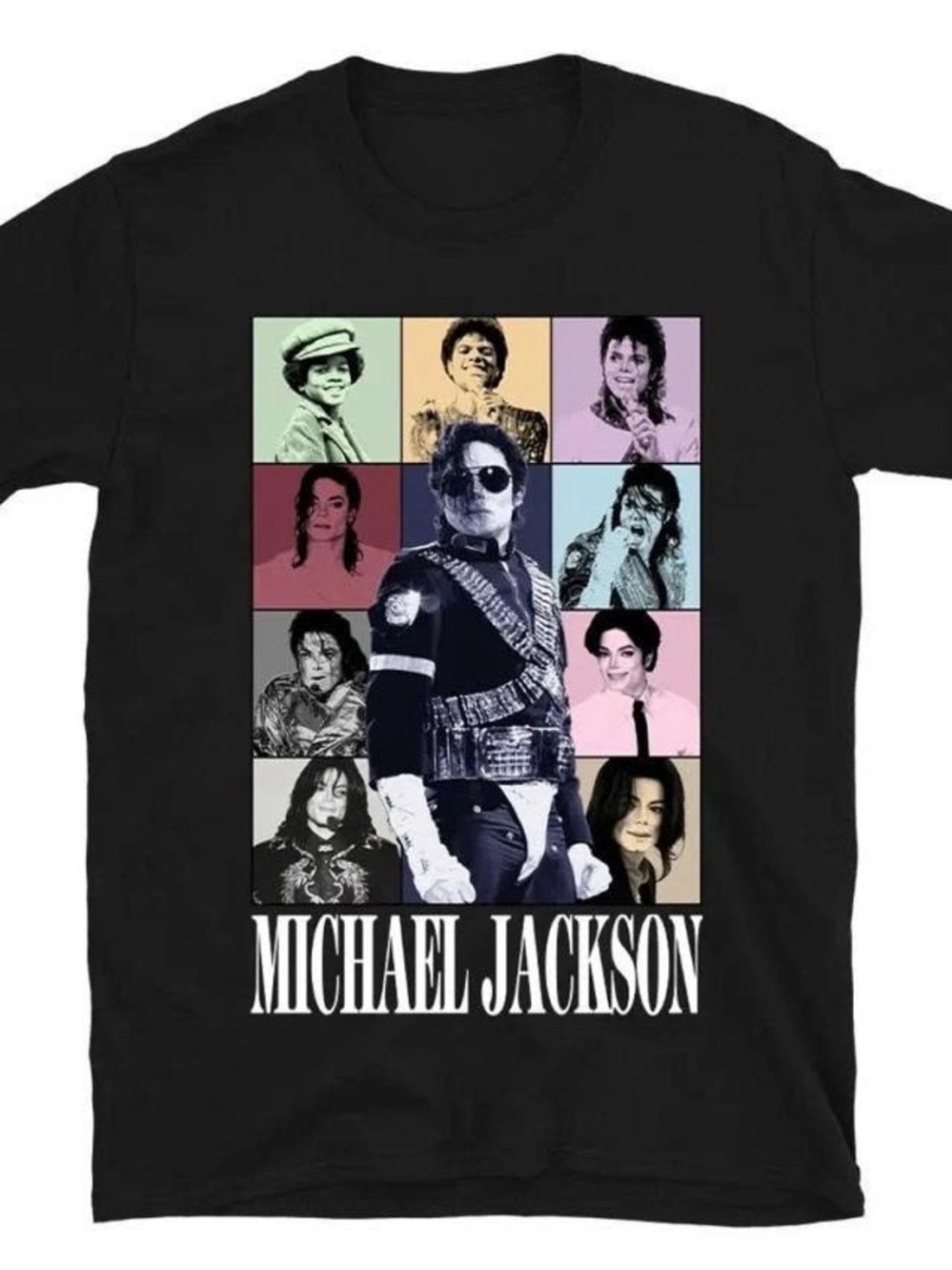 Michael Black Graphic Short Sleeve T-Shirt with Multicolor Pop-Style Grid